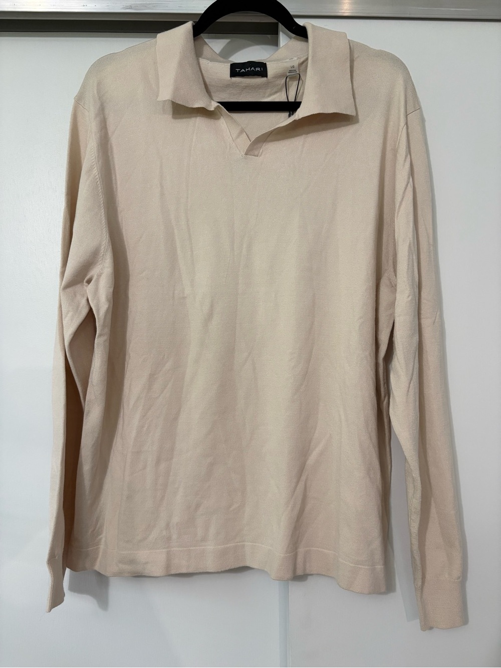 NWT Tahari Men's size large Long-Sleeve Lightweight Sweater Polo in Beige